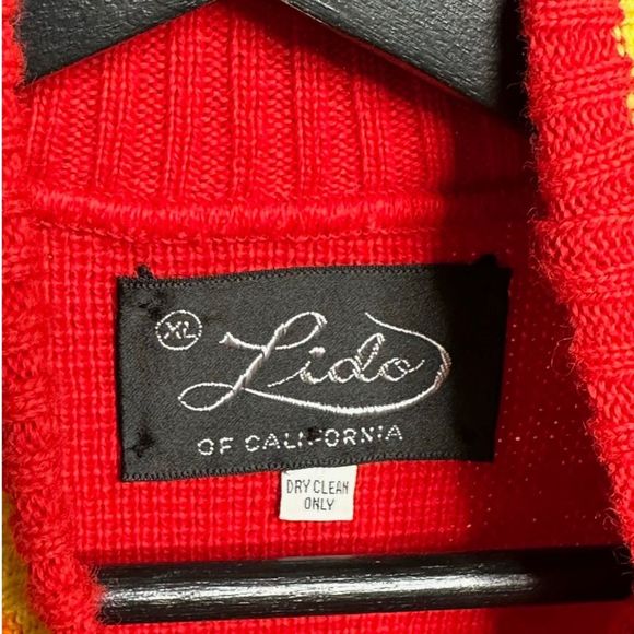 Vintage 70s 80s Lido of California Red Stripped Wool Knit Ski Sweater XL - Picture 5 of 5
